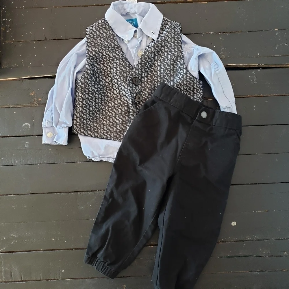 Church Wedding Outfit Three Piece Baby Boy 18 Months Blue Black Paisley Dressy